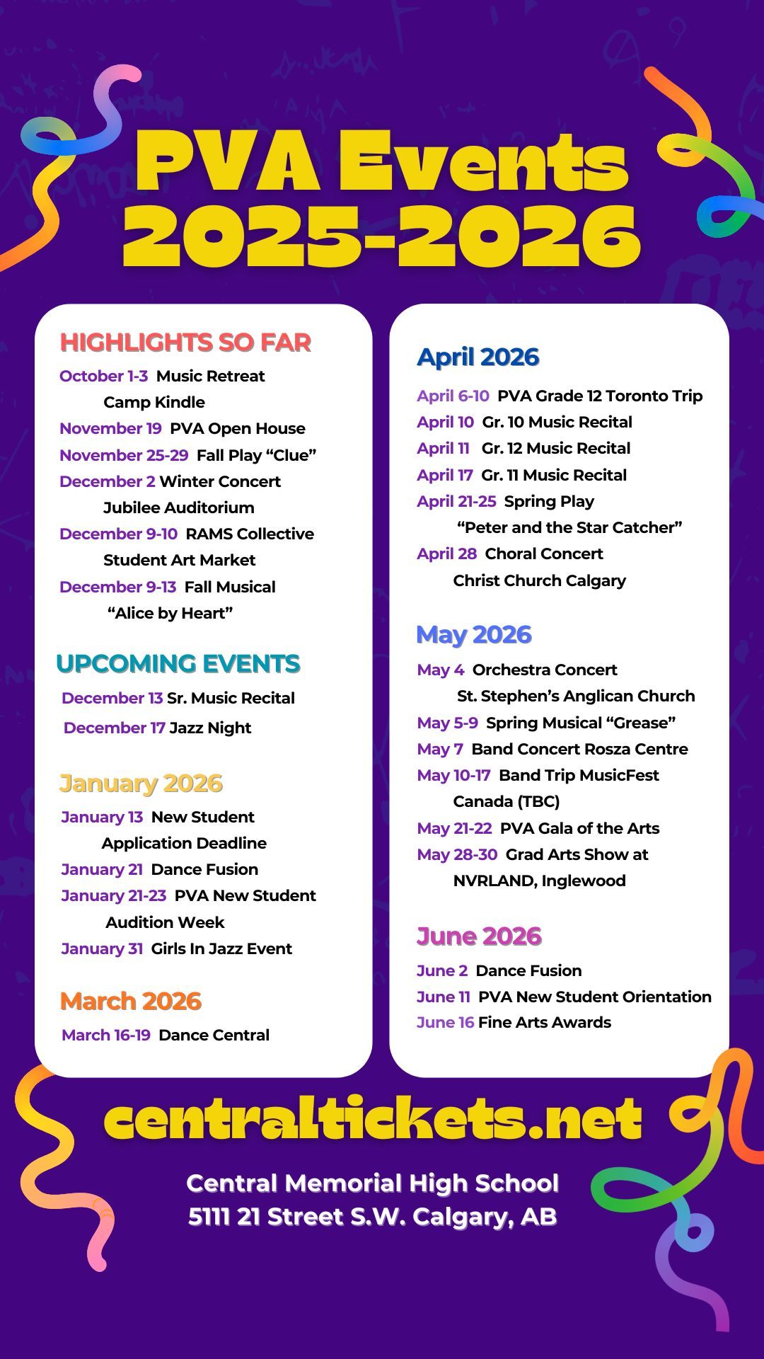 PVA Event Calendar 2025-2026